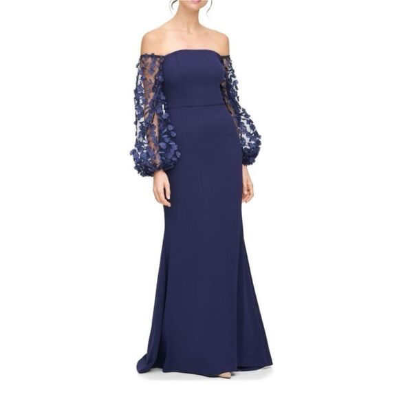 NWT Eliza J | Balloon 3/4 Floral Applique Sleeve Sheath Round Neck Dress Gown 8 - Picture 4 of 15